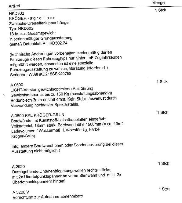 Kröger 18to 560er bereift 3 Schieber mit Kunststoffbordwand Interne Nr. 40758